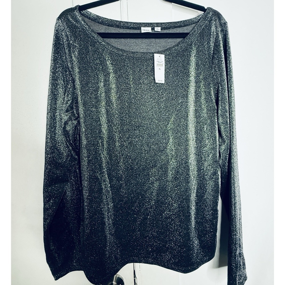 NWT GAP XL Silver Metallic Shimmer Knit Long Sleeve Boat Neck Top Holiday Party